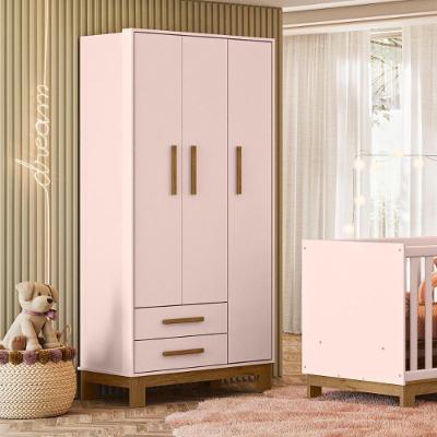 Conjunto Infantil Encanto Slim 4 Portas 6 Gavetas em MDP Rosa Qmovi