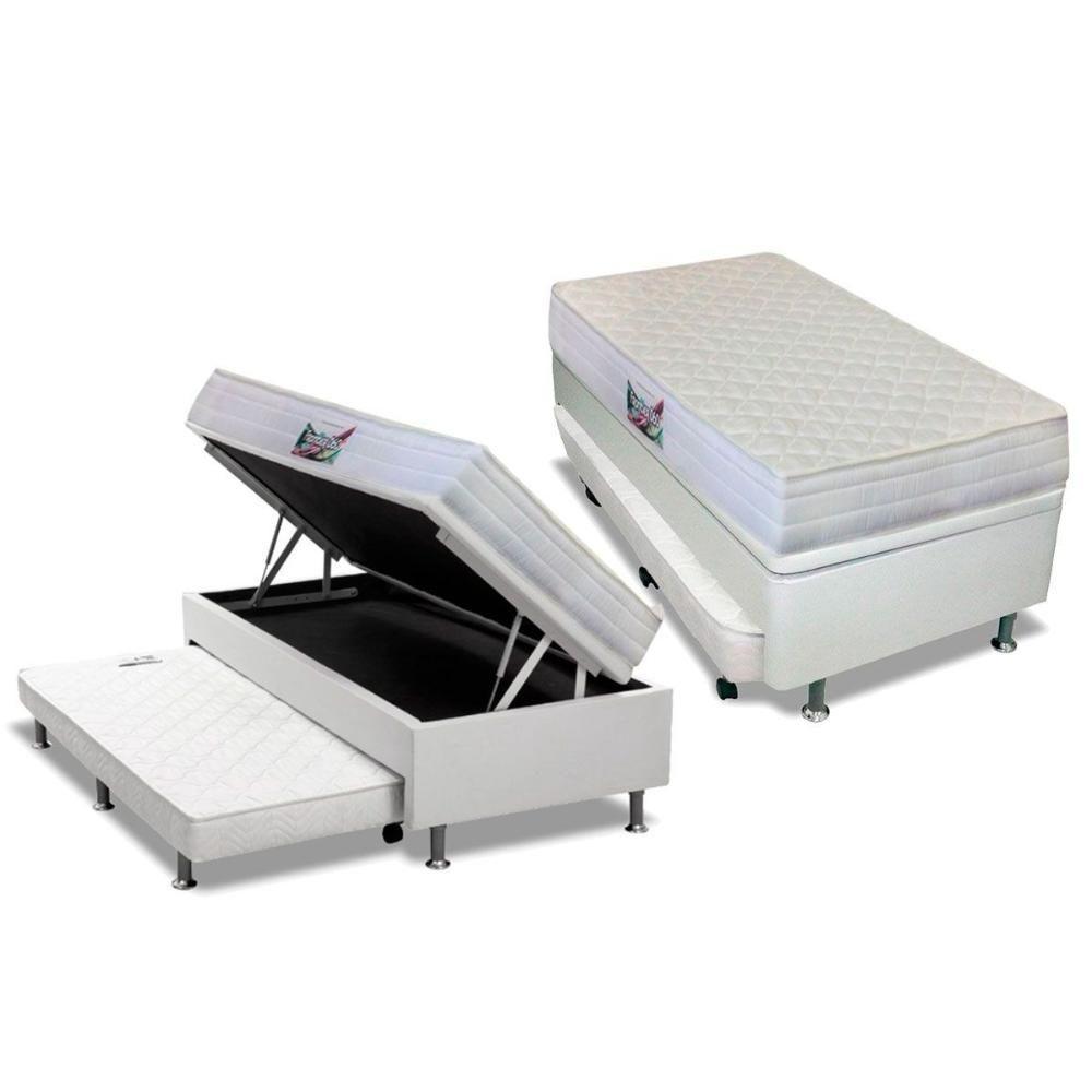 Cama Box Baú c/Auxiliar Solteiro: Colchão Anatômico Herval D28 / AG65 Frontier + Base CRC Courano White(88x188) - 1