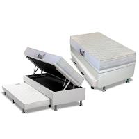 Cama Box Baú c/Auxiliar Solteiro: Colchão Anatômico Herval D28 / AG65 Frontier + Base CRC Courano White(88x188) - 1