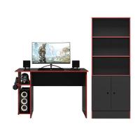 Armario Gamer Preto Fosco/vermelho E Mesa P/ Escritório E Gamer Preto Fosco/vermelho - 2