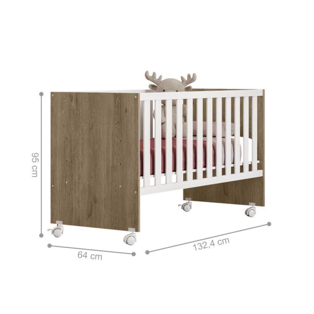 Berço Doce Sonho Reto Carv Toq Rustico/branco Com Rodízios - 2