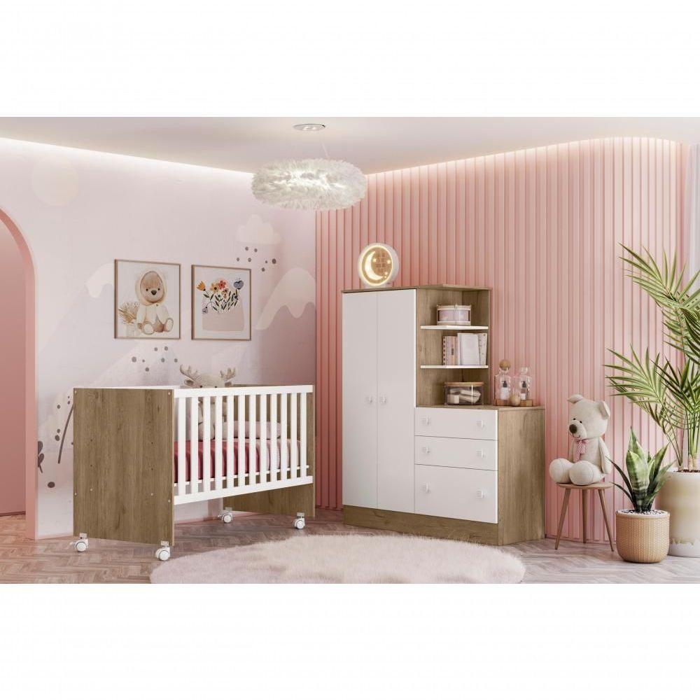 Berço Doce Sonho Reto Carv Toq Rustico/branco Com Rodízios - 5