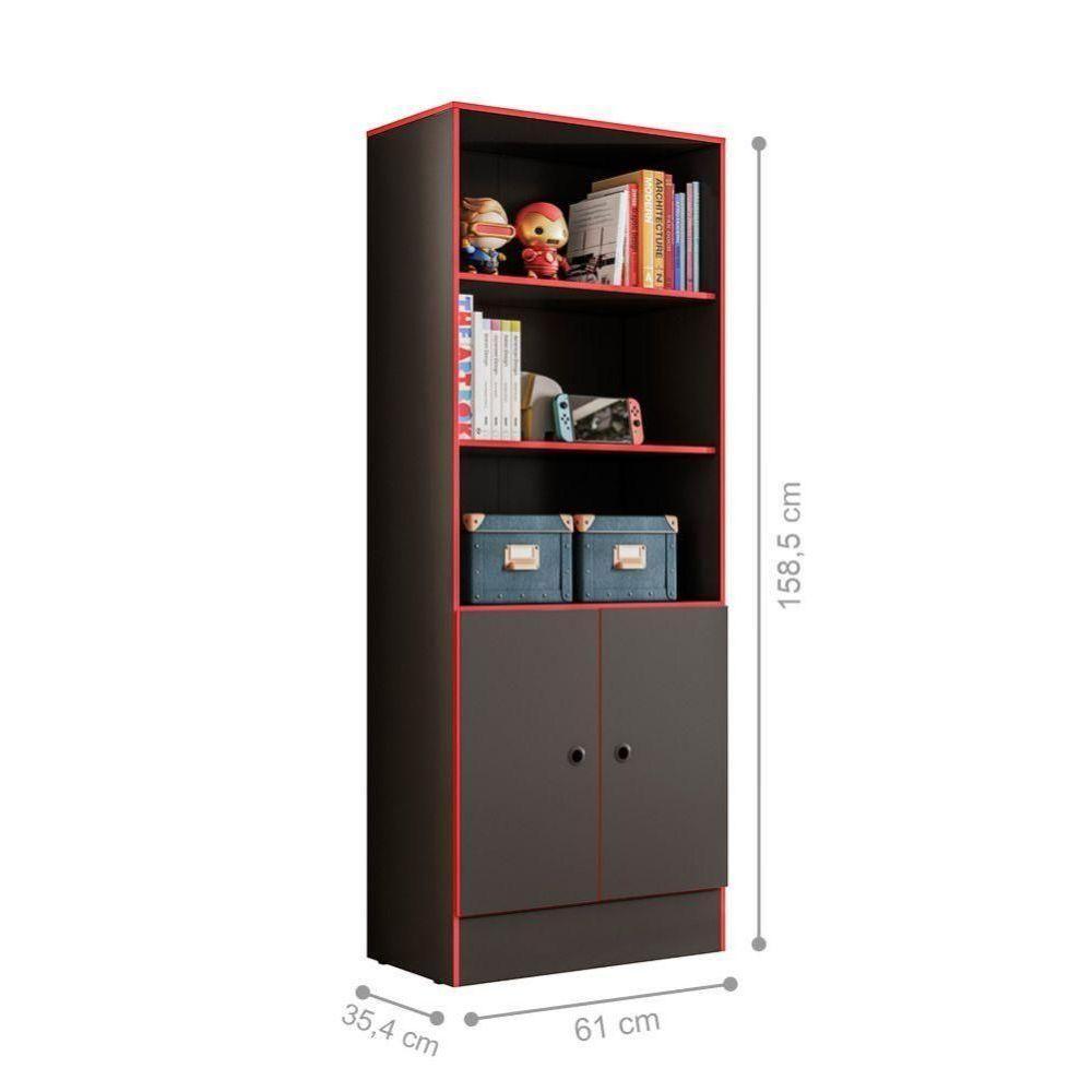 Armario Gamer Preto Fosco/vermelho E Mesa P/ Escritório E Gamer Preto Fosco/vermelho - 6