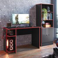Armario Gamer Preto Fosco/vermelho E Mesa P/ Escritório E Gamer Preto Fosco/vermelho - 1