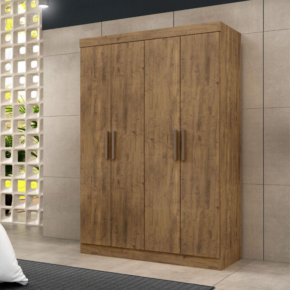 Guarda Roupa De Solteiro Paris 4 Portas Mdf Ipê Text Maxel Ipê Text - 1