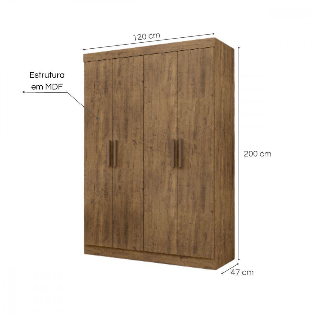 Guarda Roupa De Solteiro Paris 4 Portas Mdf Ipê Text Maxel Ipê Text - 3