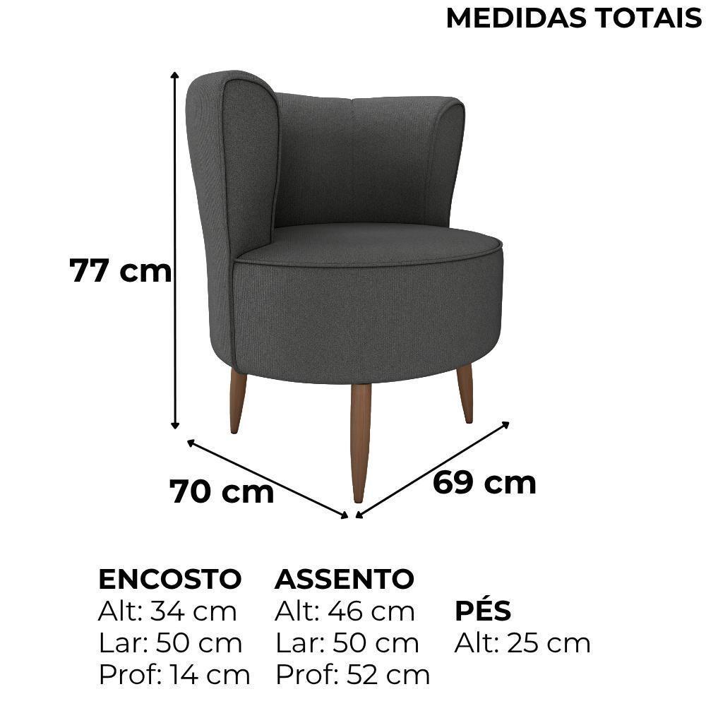 Poltrona Decorativa Pes Palito Savana Veludo Light Milani Store Cinza - 3