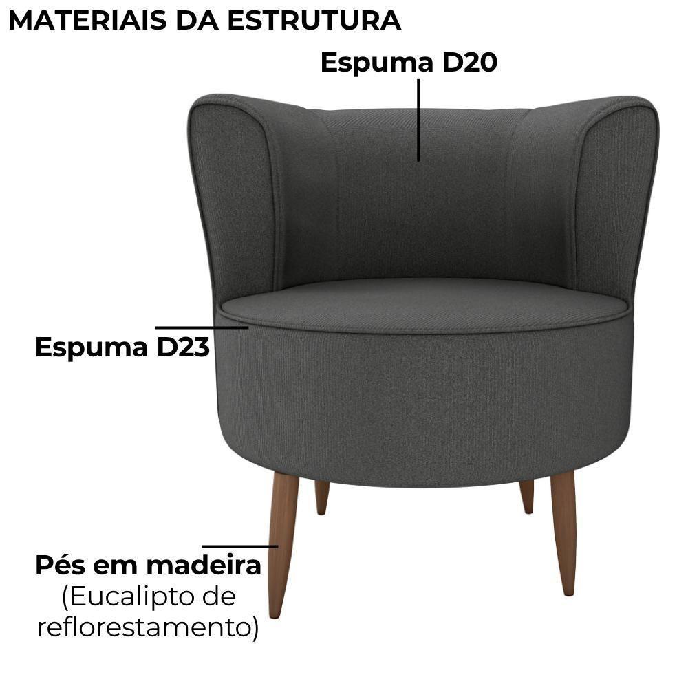 Poltrona Decorativa Pes Palito Savana Veludo Light Milani Store Cinza - 4