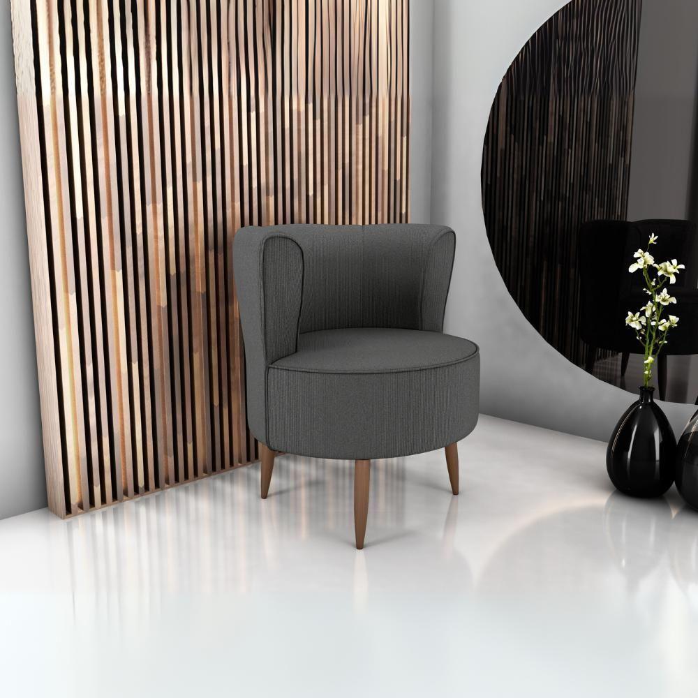 Poltrona Decorativa Pes Palito Savana Veludo Light Milani Store Cinza - 7