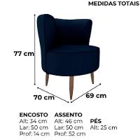 Poltrona Decorativa Pes Palito Savana Veludo Light Milani Store Azul - 3