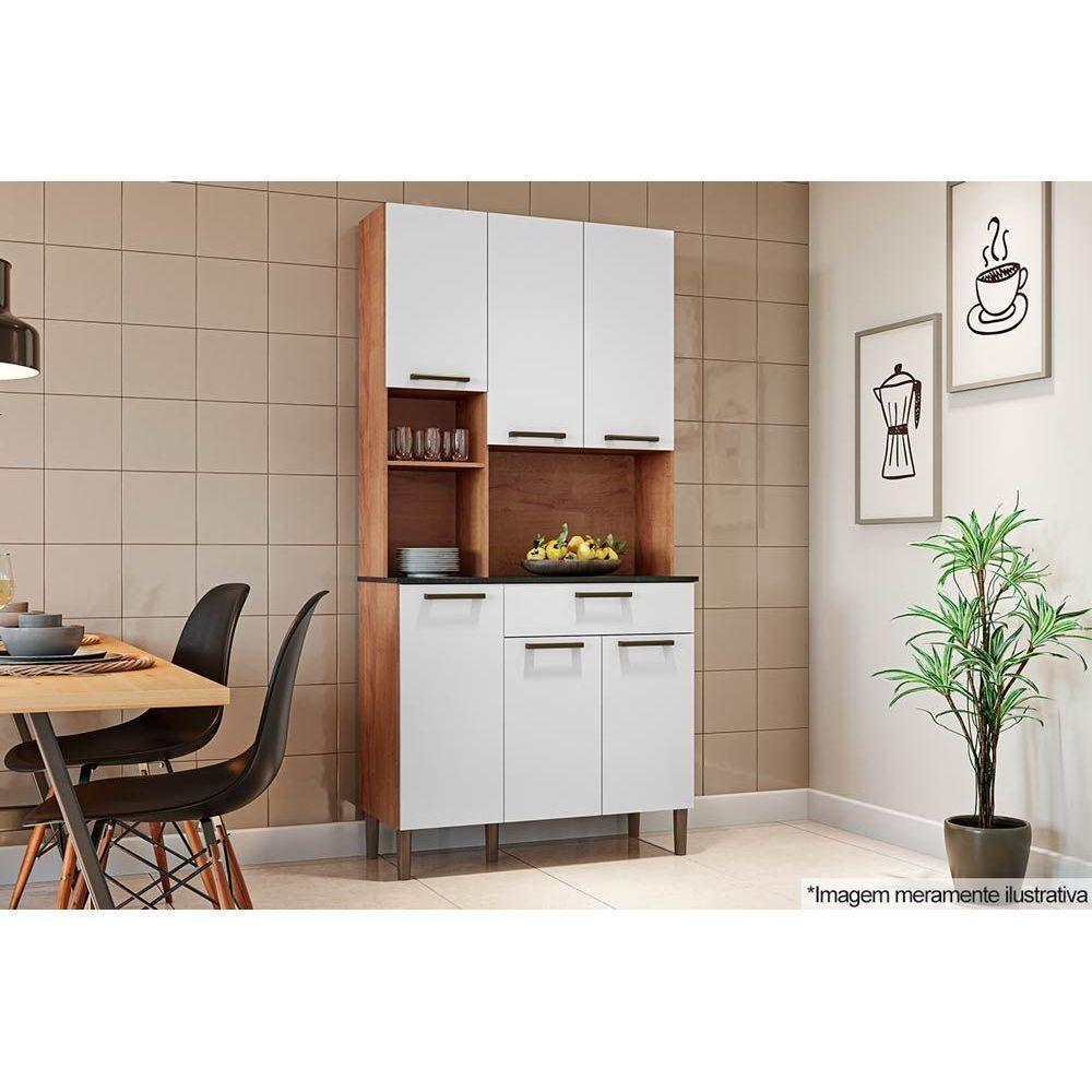 Kit de Cozinha Compacta Tannat Gold c/ 6 Portas e 1 Gaveta Castanho/Branco - Ronipa - 2