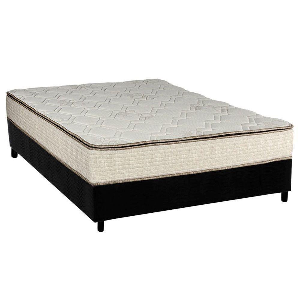 Cama Box Casal: Colchão Molas Bonnel Luckspuma Montreal Spring + Base CRC Suede Black(138x188) - 1