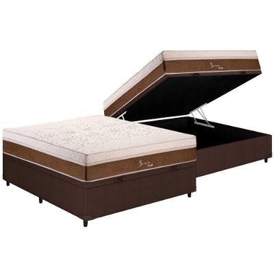 Cama Box Baú Casal: Colchão Molas Ensacadas Polar MasterPocket Jasmim + Base CRC Courano Brown(138x188)