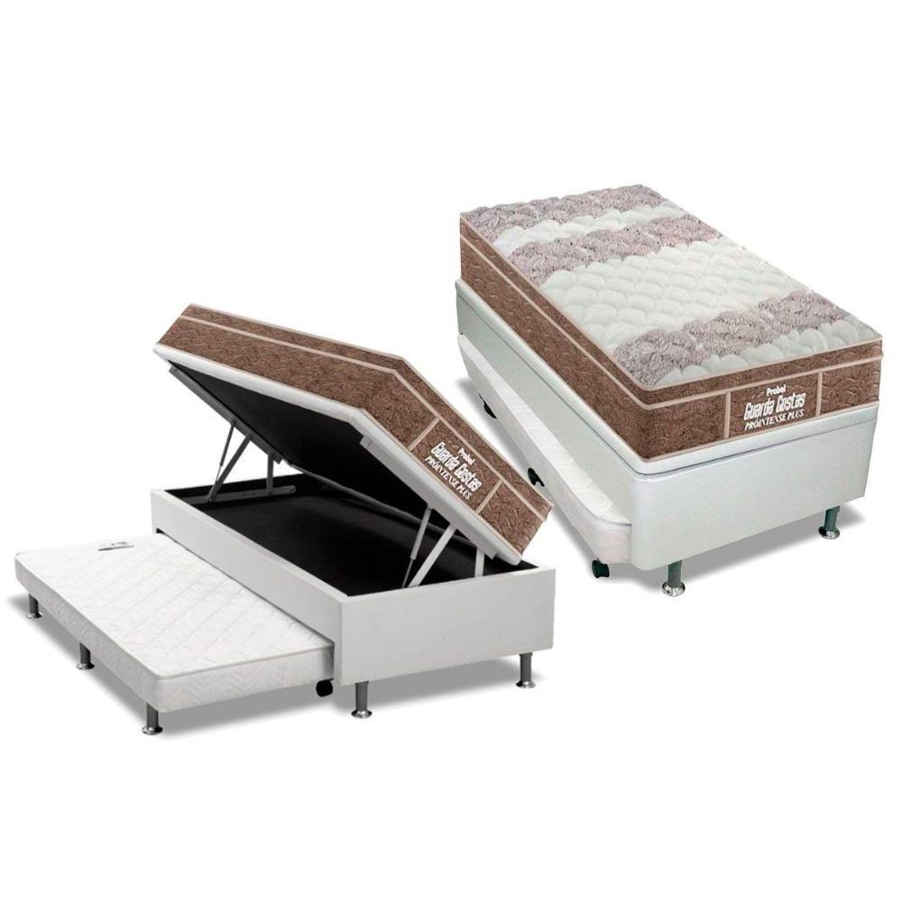 Cama Box Baú c/Auxiliar Solteiro: Colchão Anatômico Probel D33 / EP Guarda Costas PróIntense Plus Euro Pillow + Base CRC Courano White(88x188) - 1