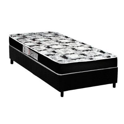 Cama Box Solteiro: Colchão Espuma Luckspuma D28 Celebrity Pro + Base CRC Suede Black(88x188)
