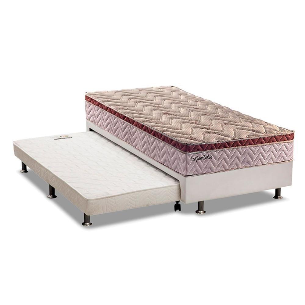 Cama Box c/Auxiliar Solteiro: Colchão Paropas MasterPocket Esplêndido Bordô + Base CRC Courano Branco(88x188) - 1