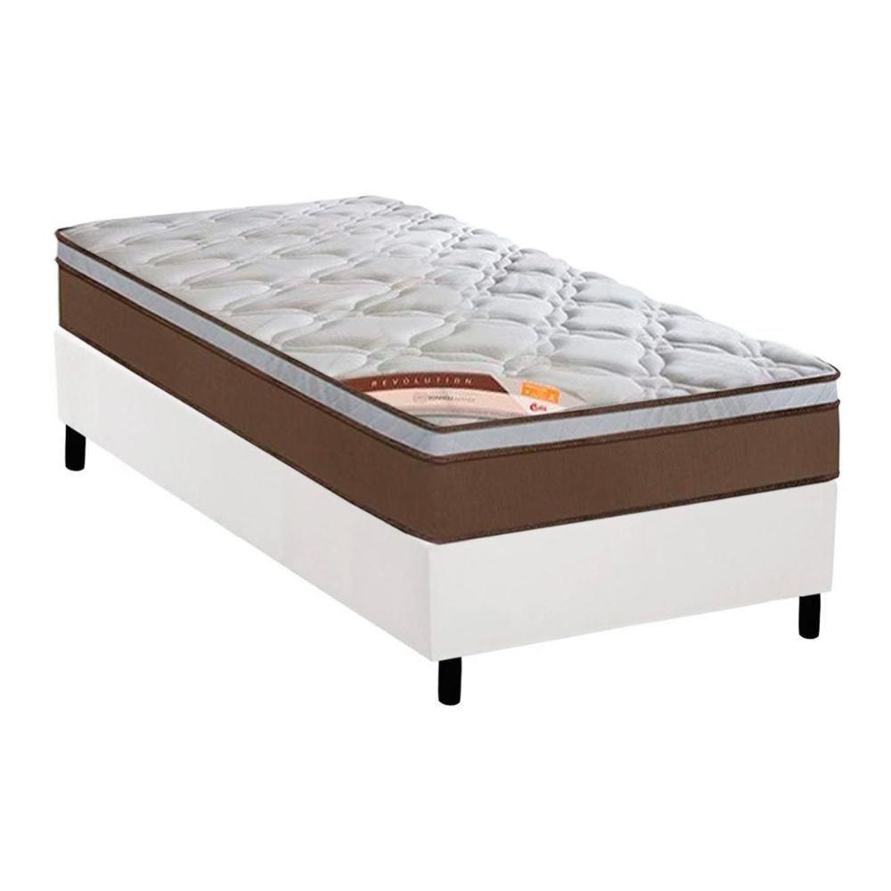 Cama Box Solteiro: Colchão Molas Castor Pocket Revolution + Base CRC Courano White(88x188) - 1