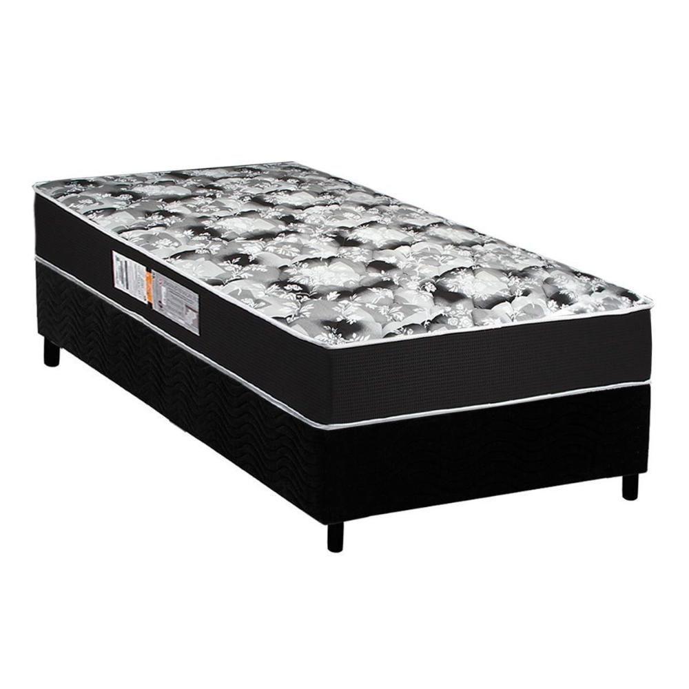 Cama Box Solteiro: Colchão Espuma Luckspuma D45 Gran Luck Black + Base CRC Suede Black(88x188) - 1