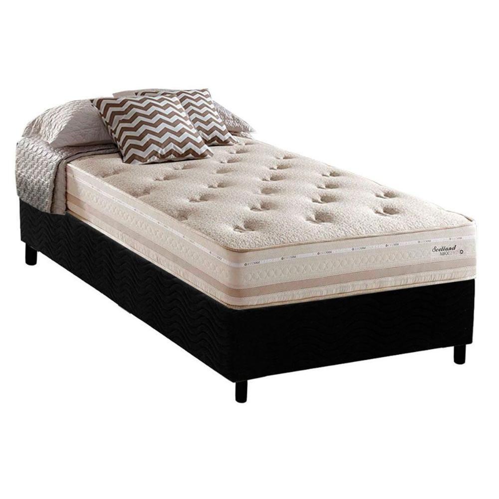 Cama Box Solteiro: Colchão Molas Herval Maxspring Scotland + Base CRC Suede Black(88x188) - 1