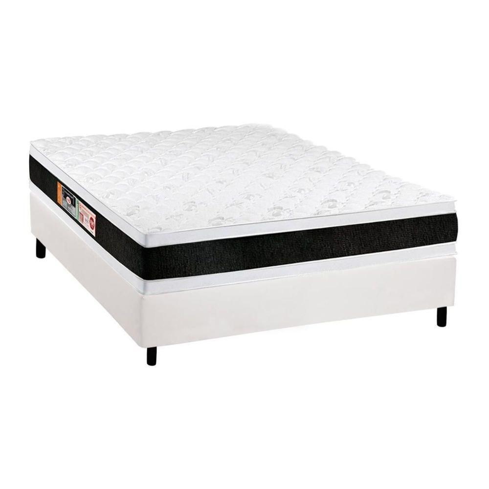 Cama Box Casal: Colchão Espuma D45 Castor Black e White AIR Double Face + Base CRC Courano White(138x188) - 1