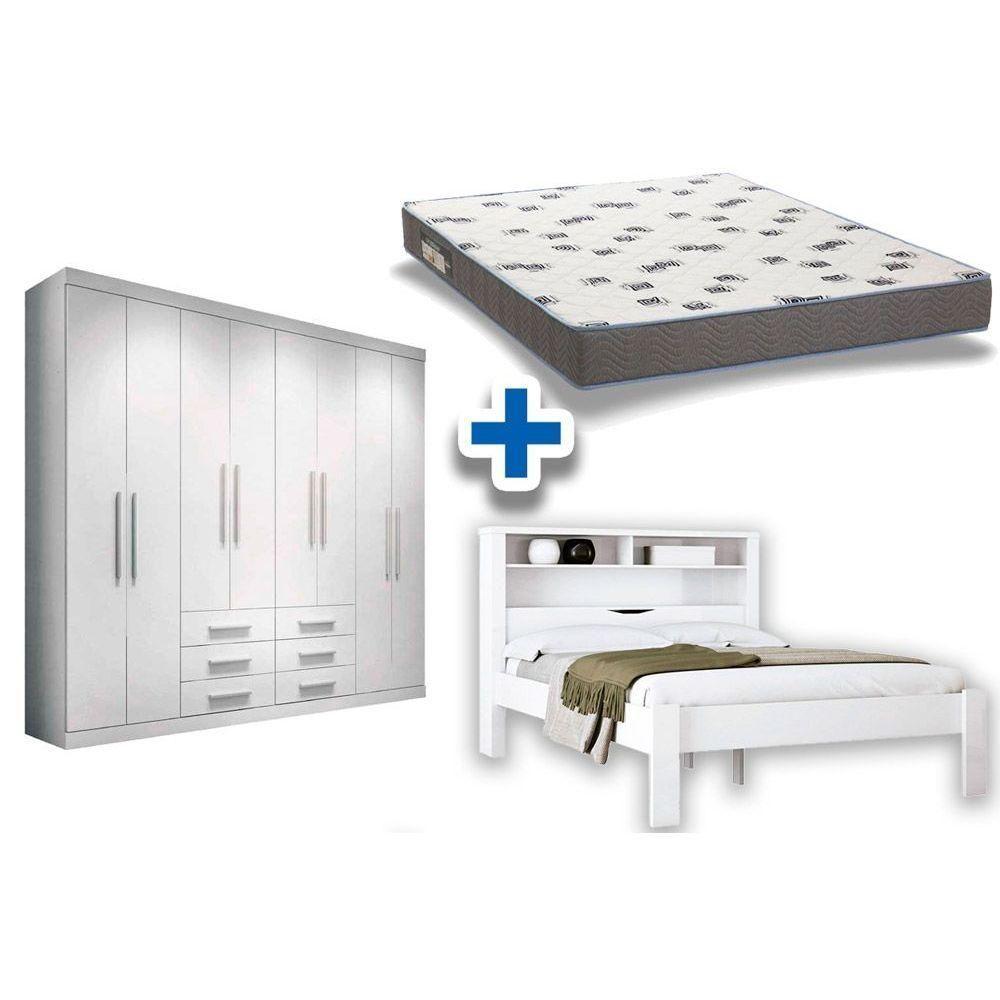 Cama Casal Invicta + Colchão Ortobom D33 + Guarda Roupa Master 8.6 Branco - 1