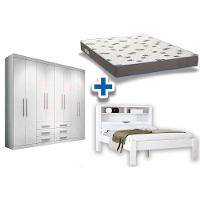 Cama Casal Invicta + Colchão Ortobom D33 + Guarda Roupa Master 8.6 Branco - 1