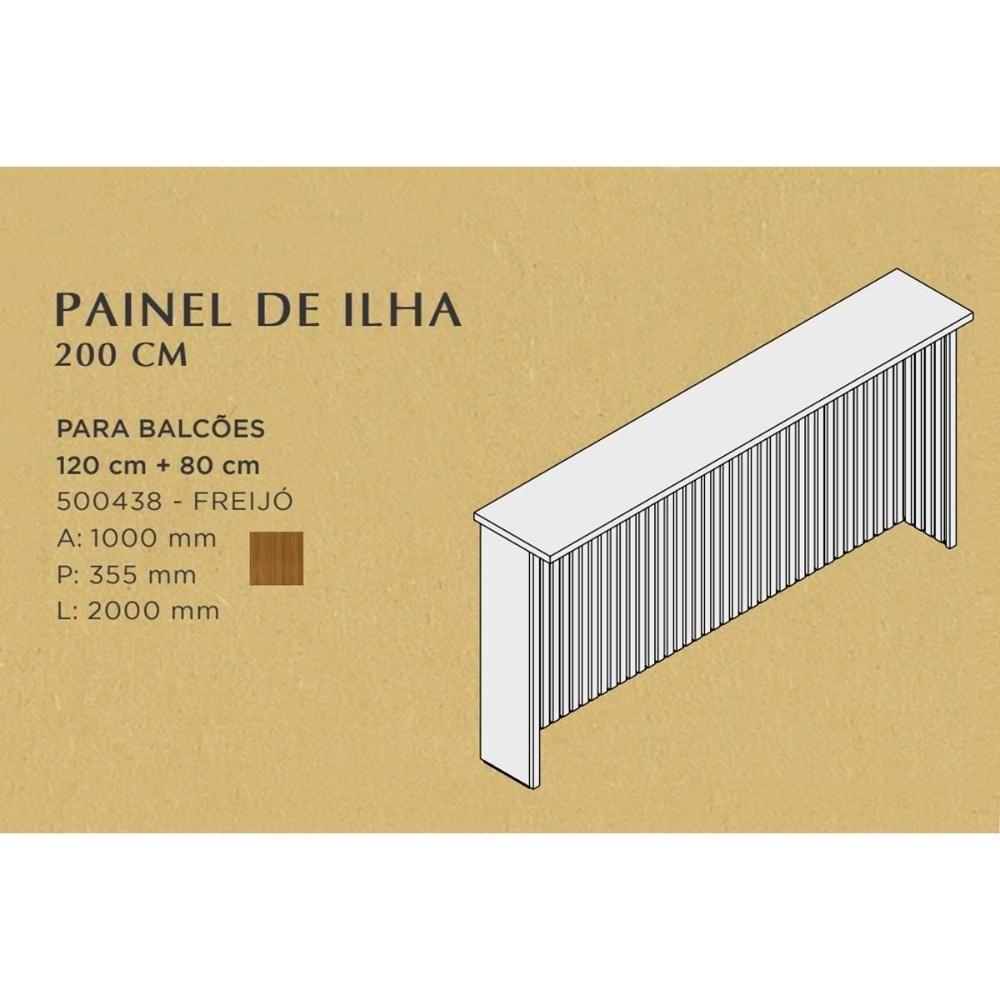 Bancada Ilha Cozinha Painel  Imperatriz 200cm Freijó - Nesher - 3