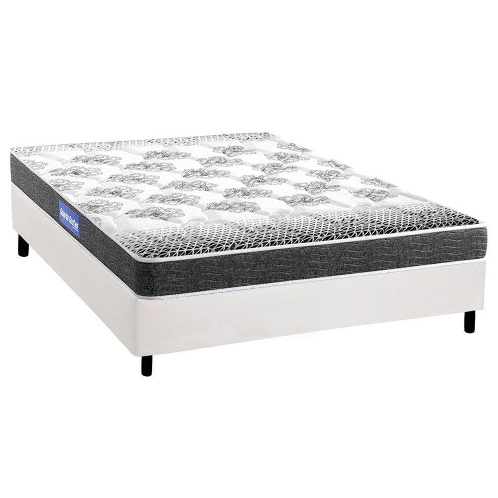 Cama Box Casal: Colchão Espuma Probel Guarda Costas Resistente + Base CRC Courano White(138x188) - 1