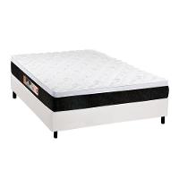 Cama Box Casal: Colchão Espuma Castor D45 Black e White Air + Base CRC Courano White(138x188) - 1