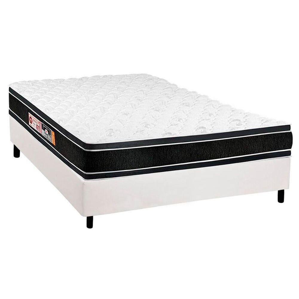 Cama Box Casal: Colchão Espuma D33 Castor Black e White Double Face + Base CRC Courano White(138x188) - 1