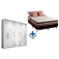 Cama Box Casal + Colchão Classic + Guarda Roupa Master 8.6 Branco - 1