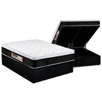 Cama Box Baú Queen: Colchão Espuma D45 Castor Black e White Air Euro Pillow + Base CRC Suede Black(158x198) - 1