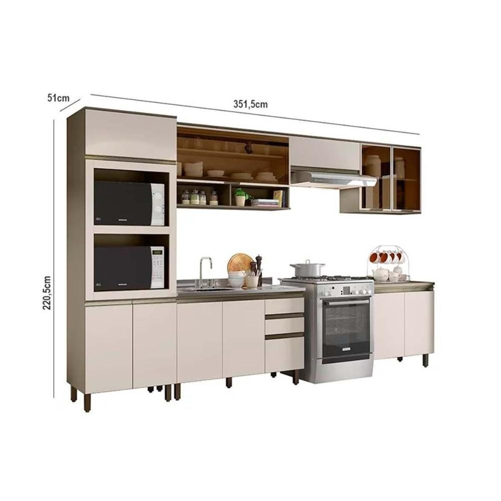 Cozinha Modulada Henn Connect  8 Peças (3 Armários + 2 Balcões + 1 Paneleiro + 2 Complementos) C8P04 Duna/Cristal - 5