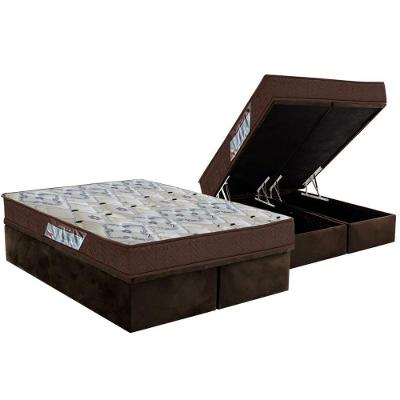 Cama Box Baú Queen: Colchão Anatômico Ortobom D45 / EP ISO 150 Mega Firme + Base CRC Suede Brown(158x198)