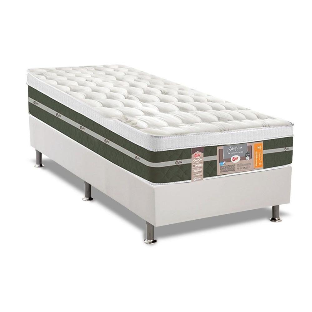 Cama Box Solteiro: Colchão Molas Bonnel Castor Silver Star Air + Base Crc Courano White(88X188) - 1