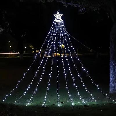 Pisca Solar Luzes Leds Branco Cortina Estrela Forma árvore