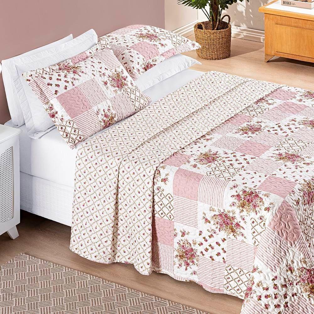 Colcha King Bouti Estampada Dupla Face 3 Peças - Rosa Matura - 1