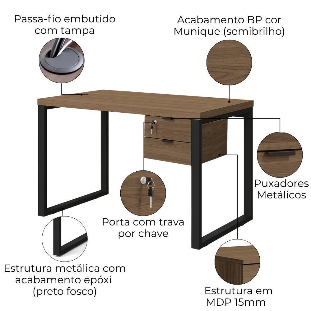 Mesa Escritorio 120 Com Gaveteiro Industrial Frame Kappesberg Munique - 3