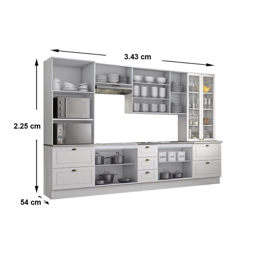 Cozinha Modulada Completa 8pçs 2 Armários 2 Balcões 2 Paneleiros 2 Complementos C8P02 Branco - Henn - 2