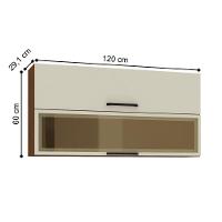 Armário 2 Basculante C/ Vidro 120 Cm Lapis Nogueira Ripado - 3