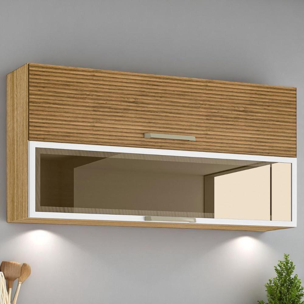 Armário 2 Basculante C/ Vidro 120 Cm Lapis Freijó Ripado Supremo - 1