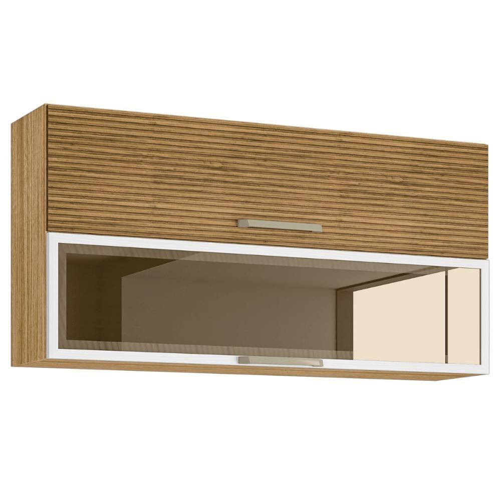 Armário 2 Basculante C/ Vidro 120 Cm Lapis Freijó Ripado Supremo - 2