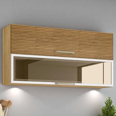 Armário 2 Basculante C/ Vidro 120 Cm Lapis Freijó Ripado Supremo