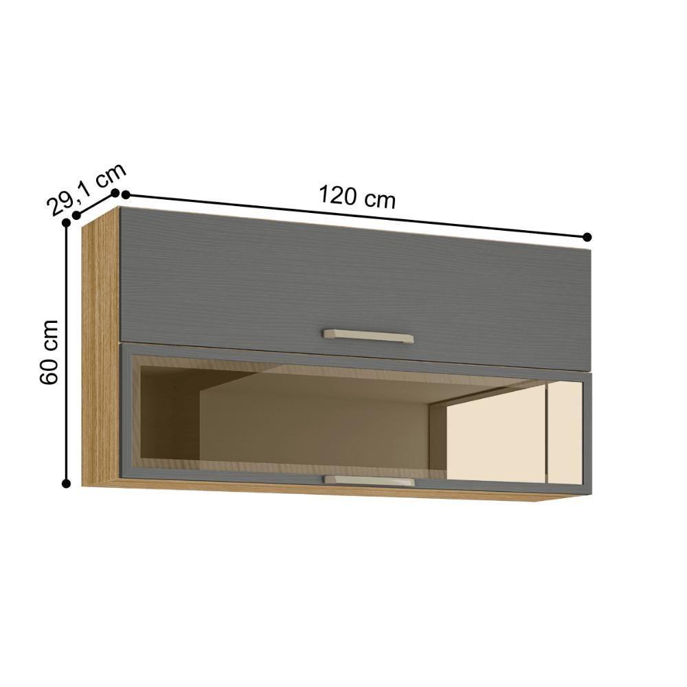 Armário 2 Basculante C/ Vidro 120 Cm Lapis Freijó Gris - 3