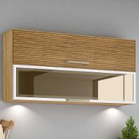 Armário 2 Basculante C/ Vidro 120 Cm Ametista Freijó Ripado Supremo - 1