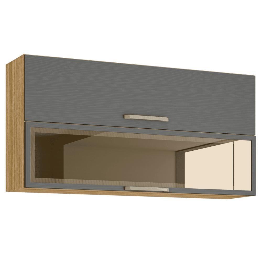 Armário 2 Basculante C/ Vidro 120 Cm Ametista Freijó Gris - 2