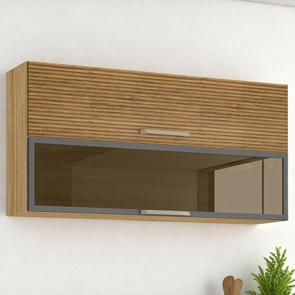 Armário 2 Basculante C/ Vidro 120 Cm Ametista Freijó Ripado Gris - 1