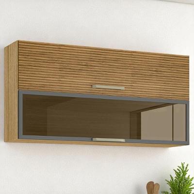Armário 2 Basculante C/ Vidro 120 Cm Ametista Freijó Ripado Gris