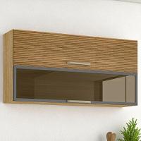 Armário 2 Basculante C/ Vidro 120 Cm Ametista Freijó Ripado Gris - 1