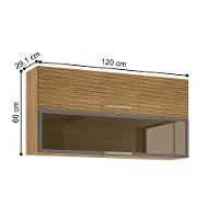 Armário 2 Basculante C/ Vidro 120 Cm Ametista Freijó Ripado Gris - 3